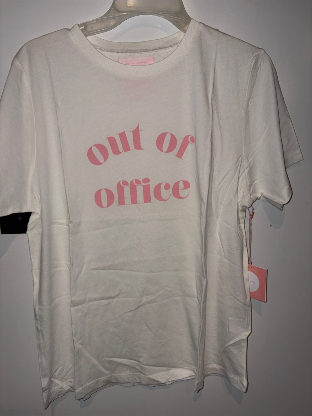 ban.do White Tee with Pink "out of office" Print